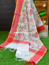 Banarasee Chanderi Cotton Dupatta With Hand-Block Printed Floral Design-White