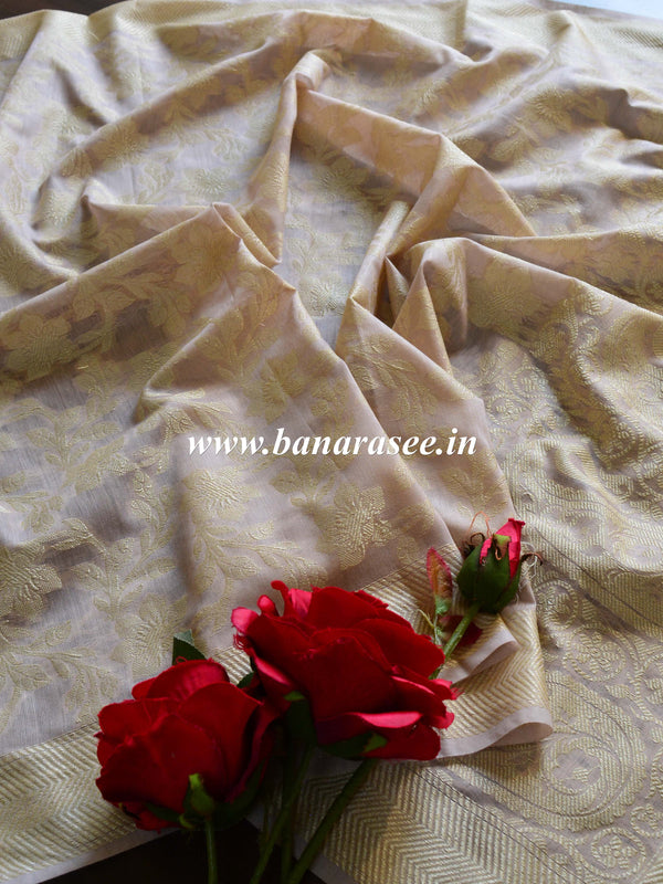 Banarasee Cotton Silk Jaal Pattern Dupatta-Beige