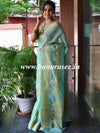 Banarasee Handwoven Semi-Chiffon Saree With Floral Border & Buti-Pastel Green