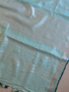 Banarasee Handloom Pure Linen Saree With Embroidery Work-Sea Green