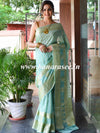Banarasee Handwoven Semi-Chiffon Saree With Floral Border & Buti-Pastel Green