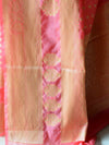 Banarasee Handwoven Semi-Chiffon Saree With Floral Border & Buti-Peach