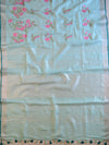 Banarasee Handloom Pure Linen Saree With Embroidery Work-Sea Green