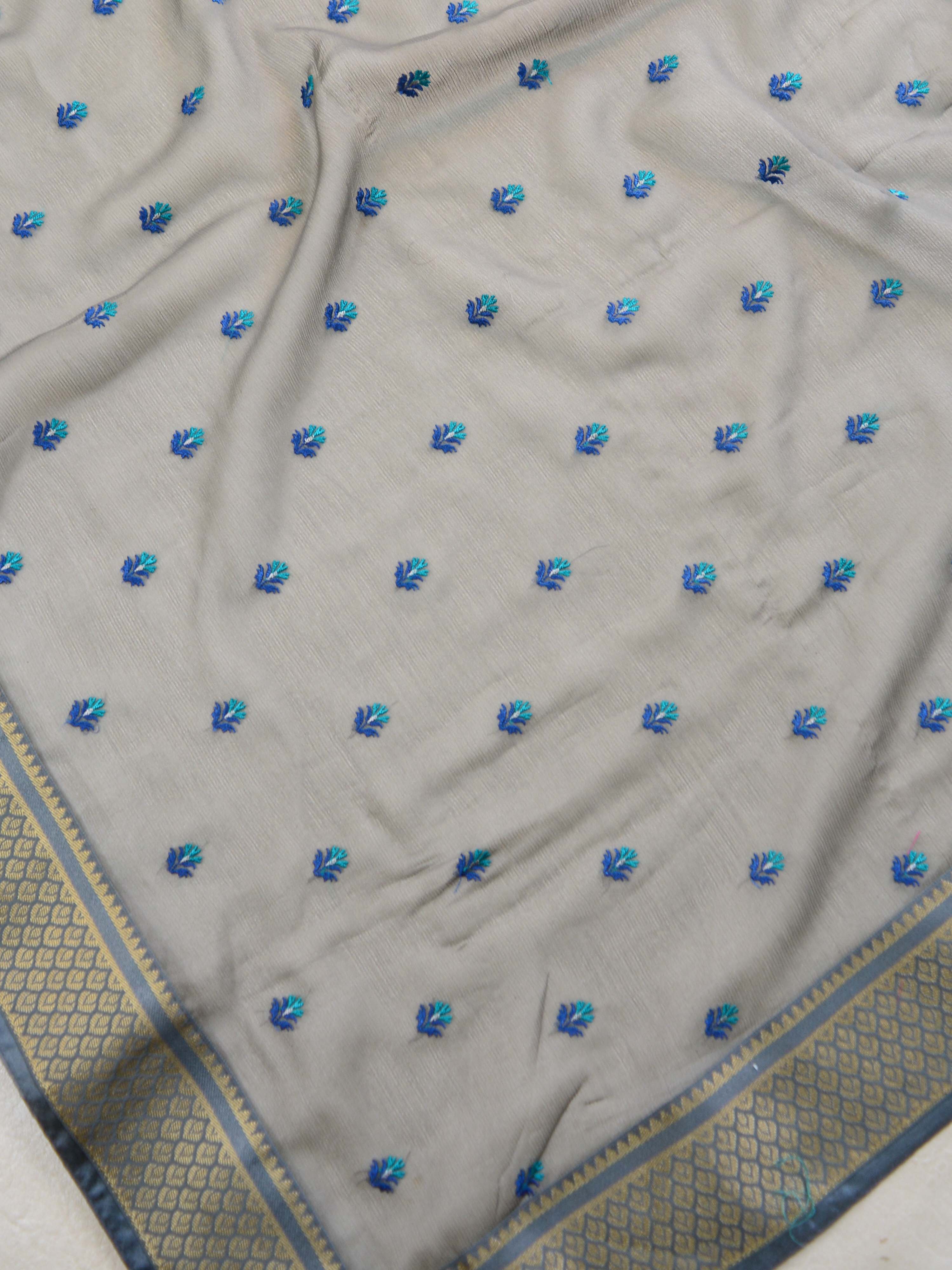 Banarasee Chiffon Blend Saree With Buti Work Zari Border & Brocade Blouse-Grey