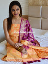 Banarasee Salwar Kameez Glossy Semi Silk Fabric With Zari Jaal Design-Yellow & Purple