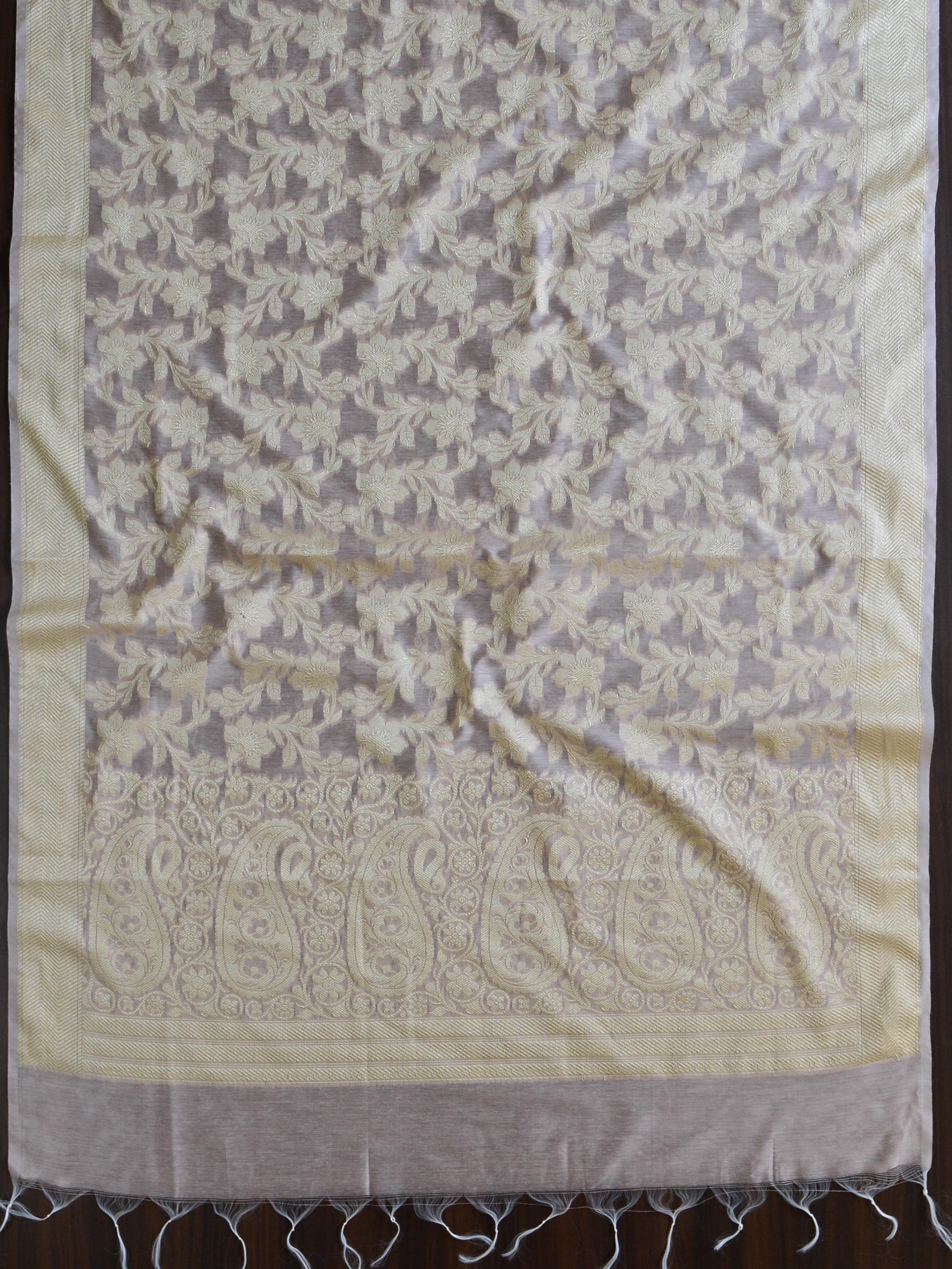 Banarasee Cotton Silk Jaal Pattern Dupatta-Beige