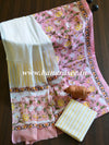 Handloom Mul Cotton Handblock Printed Suit Set-White & Pink