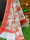 Banarasee Chanderi Cotton Dupatta With Hand-Block Printed Floral Design-White