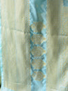 Banarasee Handwoven Semi-Chiffon Saree With Floral Border & Buti-Pastel Green