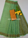 Banarasee Handwoven Kota Silk Mix Sari With Ghichha Buti & Yellow Blouse-Green