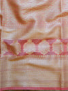 Banarasee Handwoven Semi-Chiffon Saree With Floral Border & Buti-Peach