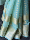 Banarasee Handwoven Semi-Chiffon Saree With Floral Border & Buti-Pastel Green