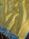 Banarasee Handloom Pure Linen By Tissue Embroidered Saree-Blue(Gold Tone)