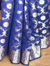 Banarasee Handwoven Semi-Chiffon Saree With Jaal Work Contrast Blouse-Blue