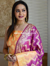 Banarasee Salwar Kameez Glossy Semi Silk Fabric With Zari Jaal Design-Yellow & Purple