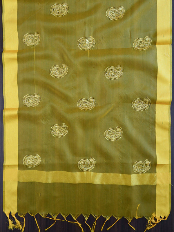 Banarasee Embroidered Gold Buta Design Organza Dupatta-Yellow