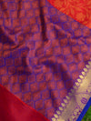 Banarasee Kora Muslin Saree With Self-Weaving Jaal Design & Skirt Border-Red