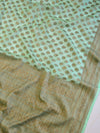 Banarasee Handwoven Kota Silk Mix Sari With Ghichha Buti & Yellow Blouse-Green