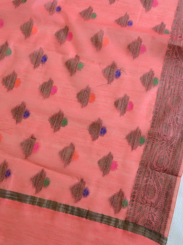 Banarasee Chanderi Cotton Salwar Kameez Fabric With Ghiccha Work-Peach