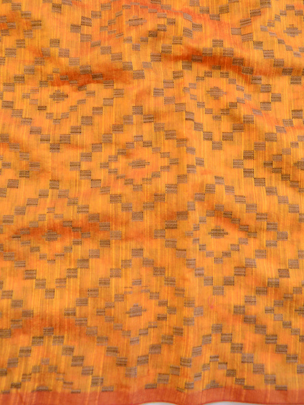 Banarasee Handwoven Kota Silk Mix Sari With Ghichha Buti & Yellow Blouse-Green