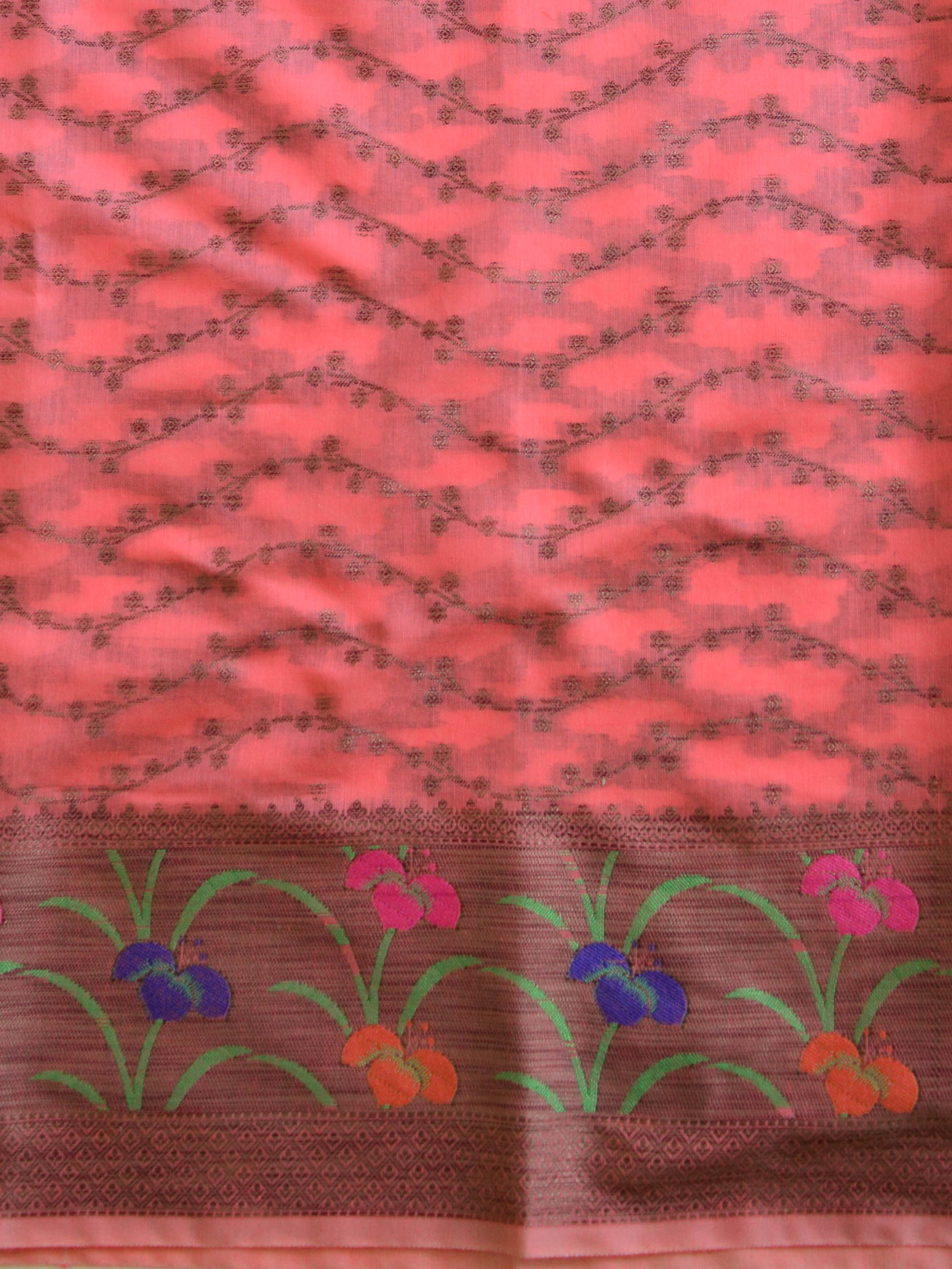 Banarasee Chanderi Cotton Salwar Kameez Fabric With Ghiccha Work-Peach