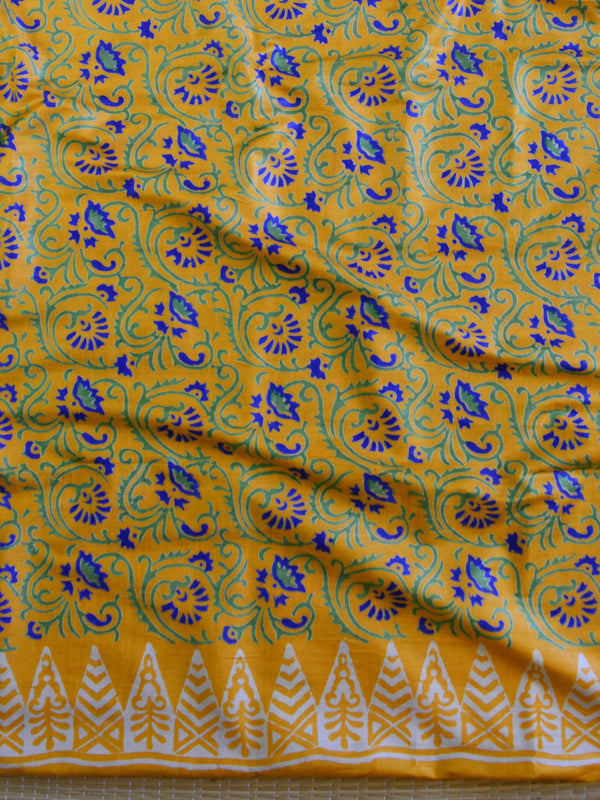 Bhagalpuri Salwar Kameez Glossy Cotton Silk Hand-Block Printed Fabric-Yellow & Black