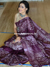 Bhagalpur Handloom Pure Linen Cotton Hand-Dyed Batik Pattern Saree-Wine