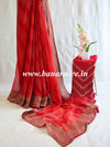 Banarasee Chiffon Blend Saree Chunri Print Zari Embroidered Border & Silk Blouse-Red