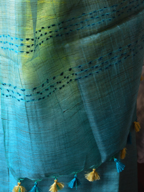 Bhagalpuri Jute Silk Cotton Suit Set With Shaded Dupatta & Kameez-Green
