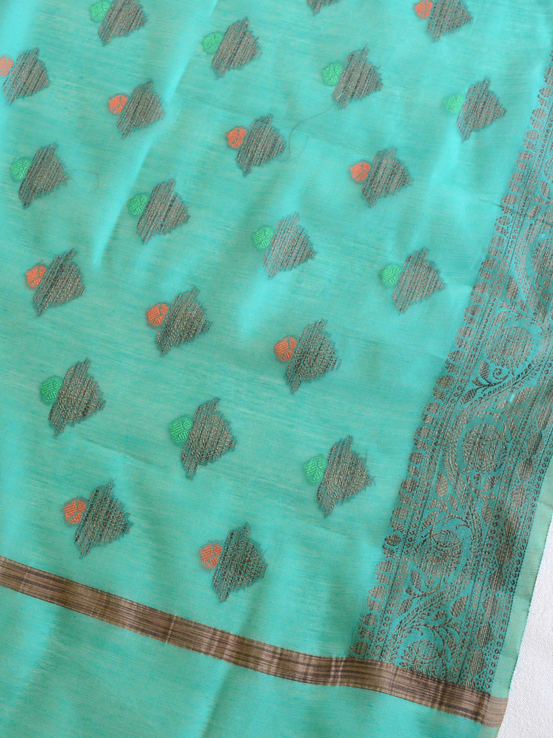 Banarasee Chanderi Cotton Salwar Kameez Fabric With Ghiccha Work-Green