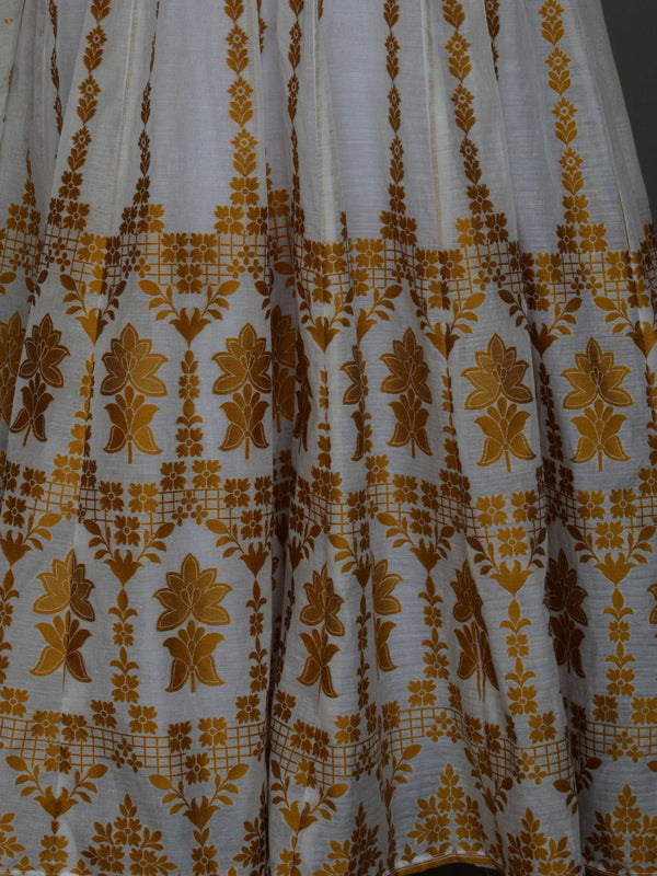 Banarasee Cotton Silk Unstitched Anarkali & Dupatta Fabric Set-Off White