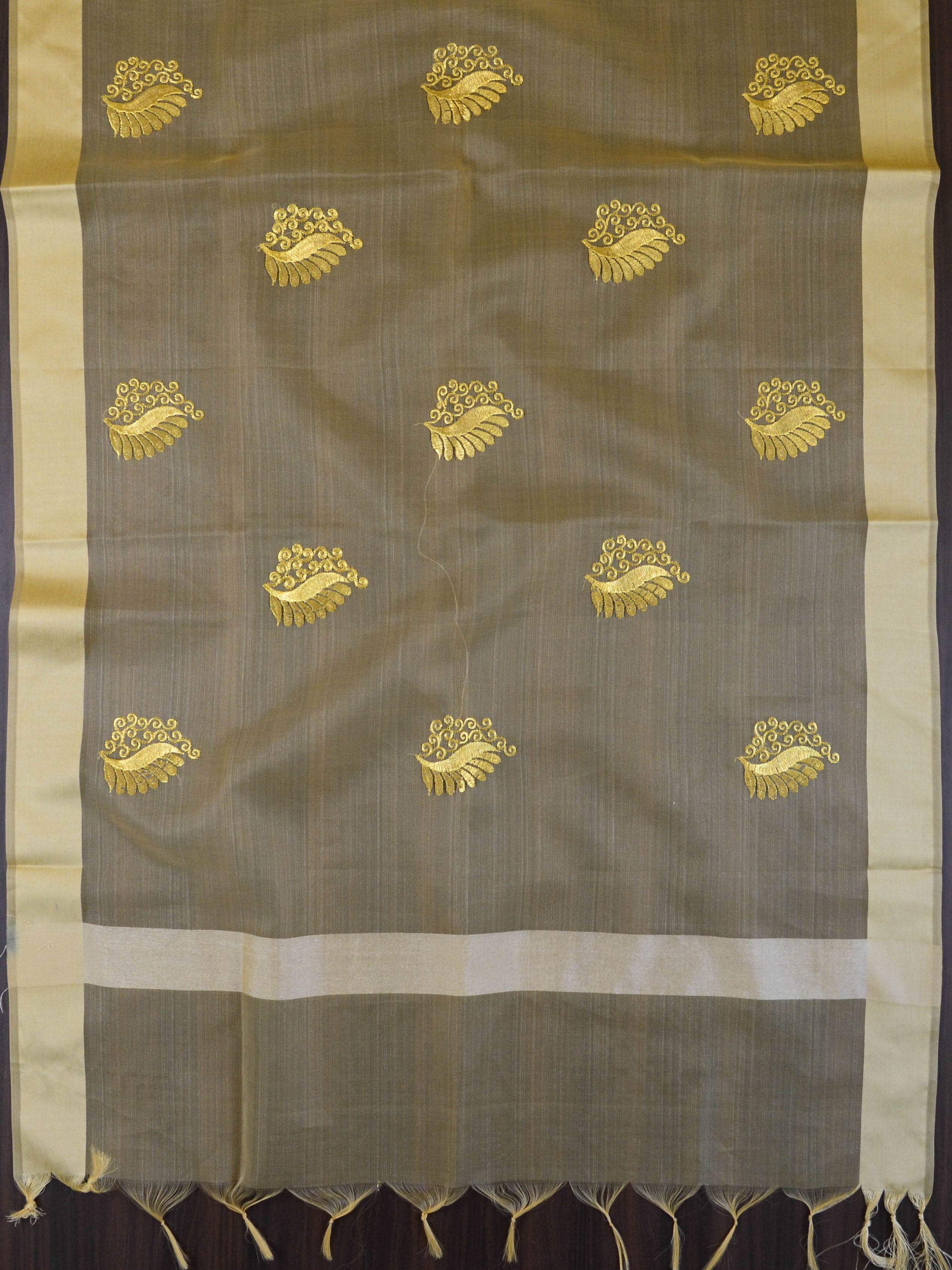 Banarasee Embroidered Gold Buta Design Organza Dupatta-Beige