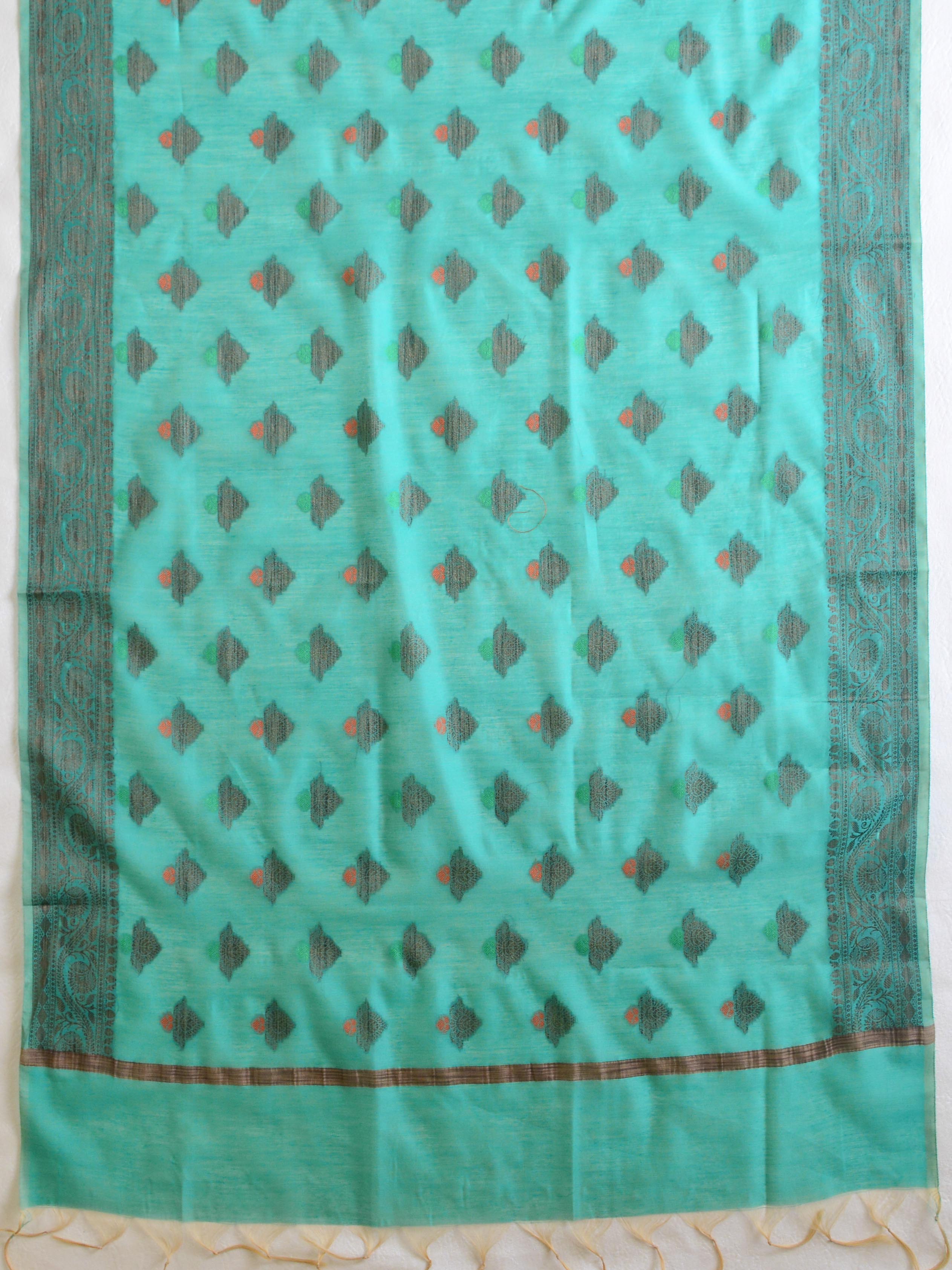 Banarasee Chanderi Cotton Salwar Kameez Fabric With Ghiccha Work-Green