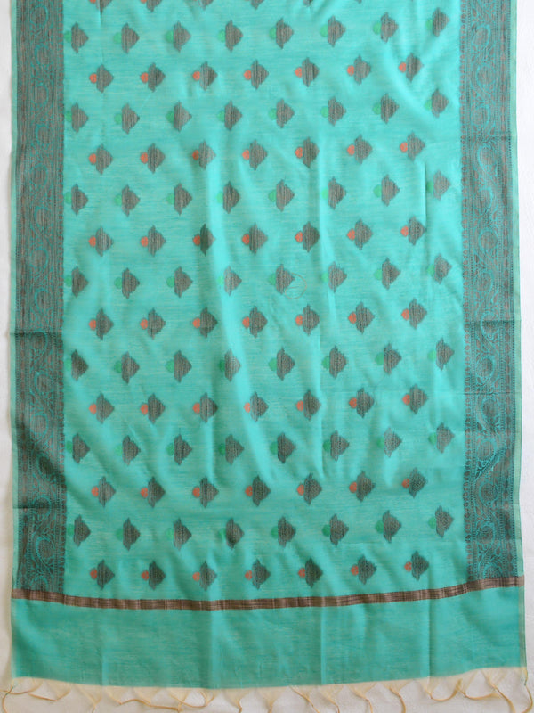 Banarasee Chanderi Cotton Salwar Kameez Fabric With Ghiccha Work-Green