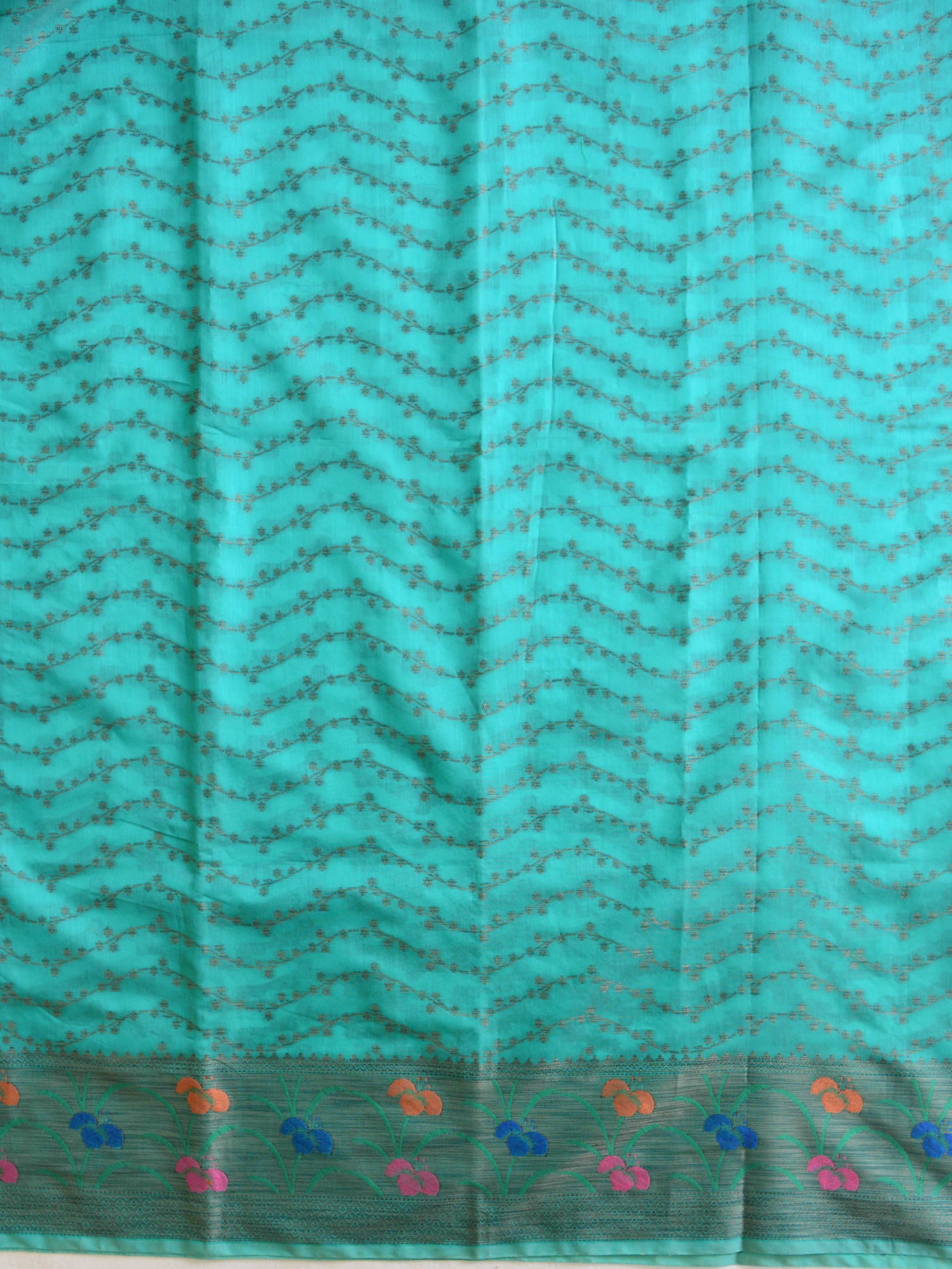 Banarasee Chanderi Cotton Salwar Kameez Fabric With Ghiccha Work-Green