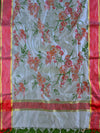 Banarasee Chanderi Cotton Dupatta With Hand-Block Printed Floral Design-White