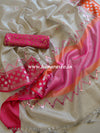 Banarasee Tissue Mirror Work Saree With Pink Silk Blouse-Silver