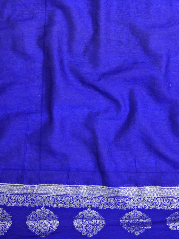 Banarasee Handwoven Semi-Chiffon Saree With Silver Zari Design & Contrast Blouse-Red