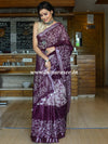 Bhagalpur Handloom Pure Linen Cotton Hand-Dyed Batik Pattern Saree-Wine