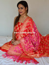 Banarasee Salwar Kameez Glossy Semi Silk Fabric With Zari Jaal Design-Orange & Pink