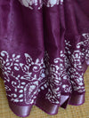 Bhagalpur Handloom Pure Linen Cotton Hand-Dyed Batik Pattern Saree-Wine