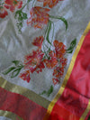Banarasee Chanderi Cotton Dupatta With Hand-Block Printed Floral Design-White