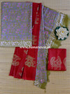 Bhagalpuri Salwar Kameez Glossy Cotton Silk Hand-Block Printed Fabric-Green & Red