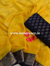 Banarasee Chiffon Blend Saree With Zari Border & Brocade Blouse-Yellow & Blue