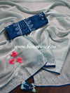 Banarasee Handwoven Plain Tissue Silk Swarovski Work Saree With Silk Blouse-Pastel Blue