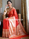 Banarasee Handwoven Semi-Chiffon Saree With Buti Design & Broad Floral Border-Rust Orange