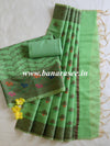 Banarasee Chanderi Cotton Salwar Kameez Fabric With Ghiccha Work-Light Green