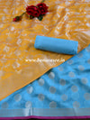 Banarasee Chanderi Salwar Kameez Fabric & Dupatta With Silver Zari-Blue & Yellow