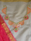Banarasee  Hand-Embroidery Chanderi Cotton Salwar Kameez Fabric With Contrast Dupatta-Off White