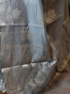 Banarasee Cotton Silk Mix Saree With Silver Zari Leaf Buta-Grey